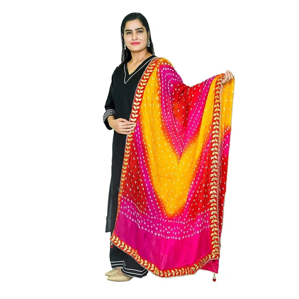 PK HUB PK MART  Women's Jaipuri Art Silk Bandhej Rajasthani Bandhani Dupatta with Velvat border - FREE SIZE, Multicolor