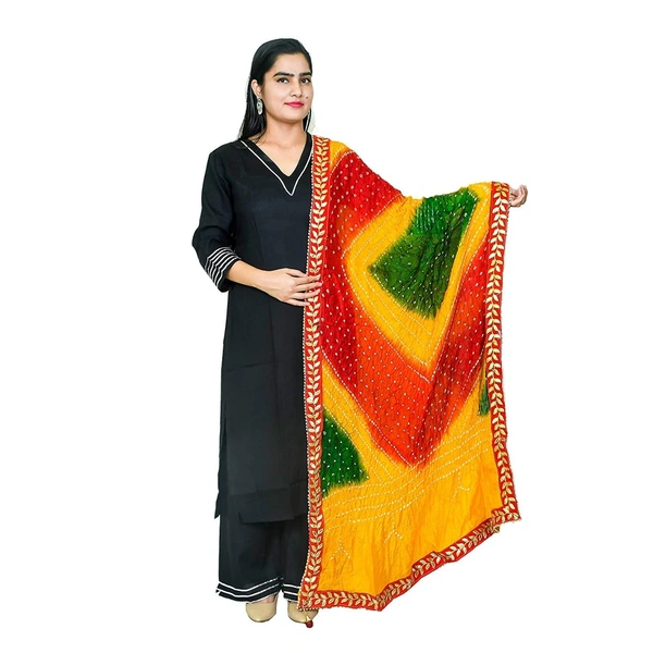 PK HUB PK MART  Women's Jaipuri Art Silk Bandhej Rajasthani Bandhani Dupatta with Velvat border - FREE SIZE, Multicolor