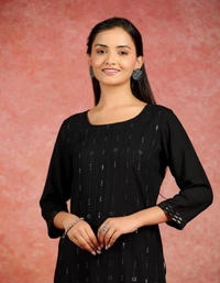 PK MART Women Embroidered Straight Kurta, Rayon Embroidered Straight Kurtis for Women and Girls - XXL, Black