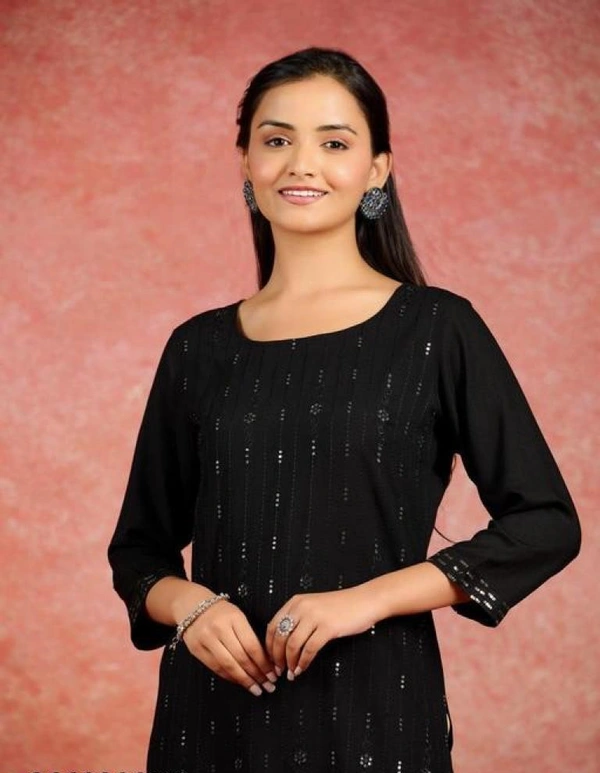 PK MART Women Embroidered Straight Kurta, Rayon Embroidered Straight Kurtis for Women and Girls - XXL, Black