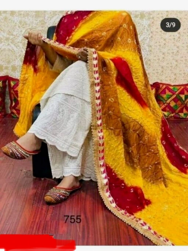 PK MART Women's Silk Jaipuri Rajasthani Bandhani Bandhej Heavy Dupatta with Gota Work and Latkan - Free Size, Multicolor