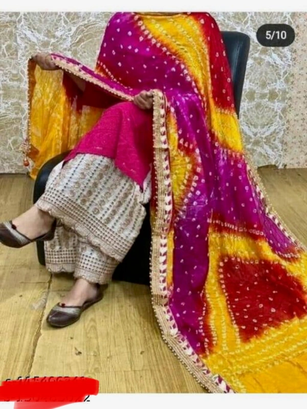 PK MART Women's Silk Jaipuri Rajasthani Bandhani Bandhej Heavy Dupatta with Gota Work and Latkan - Free Size, Multicolor