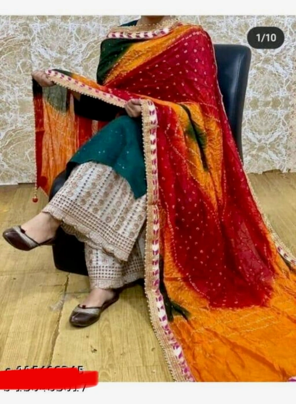 PK MART Women's Silk Jaipuri Rajasthani Bandhani Bandhej Heavy Dupatta with Gota Work and Latkan - Free Size, Multicolor