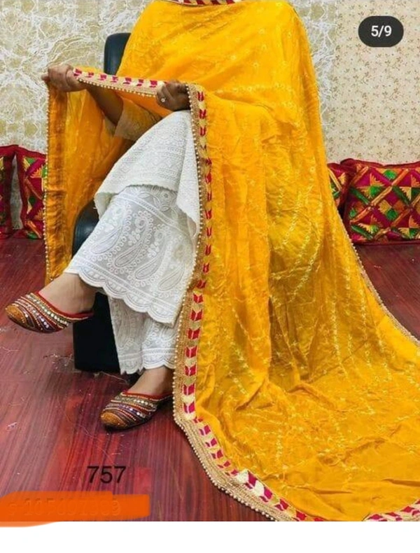 PK MART Women's Silk Jaipuri Rajasthani Bandhani Bandhej Heavy Dupatta with Gota Work and Latkan - Free Size, Yellow