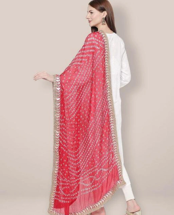 PK MART Women's Silk Jaipuri Rajasthani Bandhani Bandhej Heavy Dupatta with Gota Work and Latkan - Free Size, Red