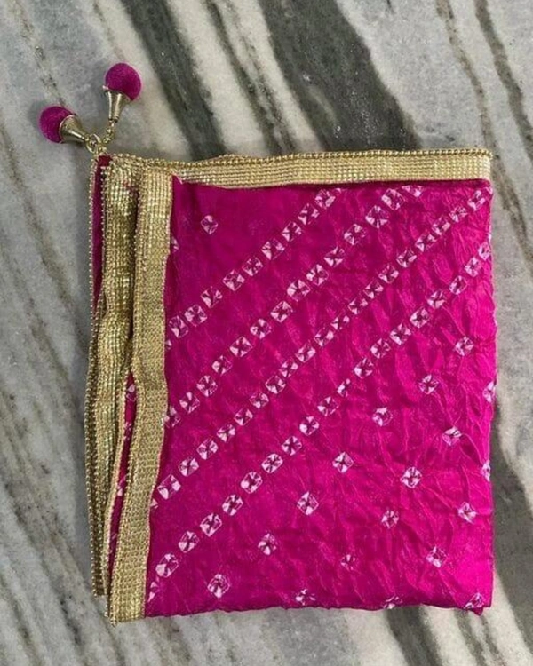 PK MART Women's Silk Jaipuri Rajasthani Bandhani Bandhej Giliter border Dupatta - Free Size, Pink