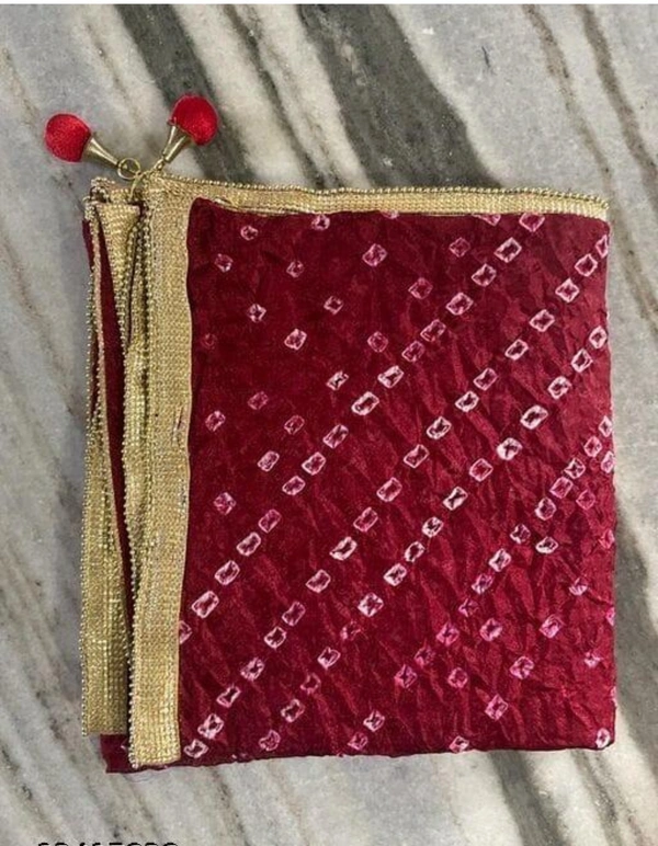 PK MART Women's Silk Jaipuri Rajasthani Bandhani Bandhej Giliter border Dupatta - Free Size, Maroon