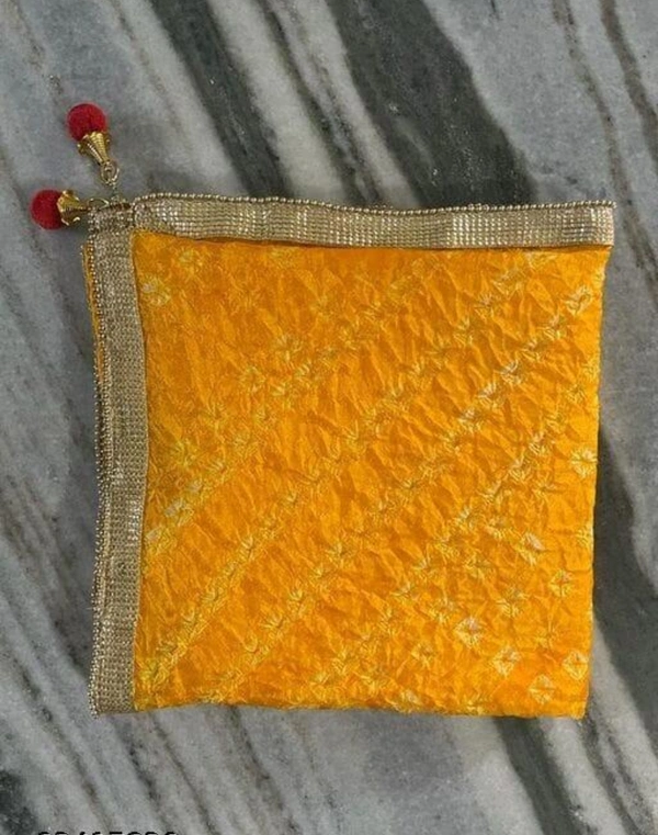 PK MART Women's Silk Jaipuri Rajasthani Bandhani Bandhej Giliter border Dupatta - Free Size, Yellow