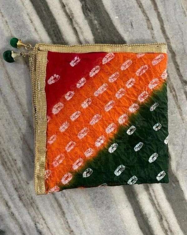 PK MART Women's Silk Jaipuri Rajasthani Bandhani Bandhej Giliter border Dupatta - Free Size, Multicolor