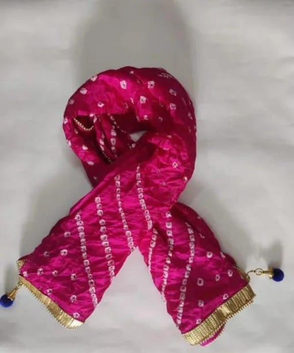 PK MART Women's Silk Jaipuri Rajasthani Bandhani Bandhej Giliter border Dupatta - Free Size, Pink