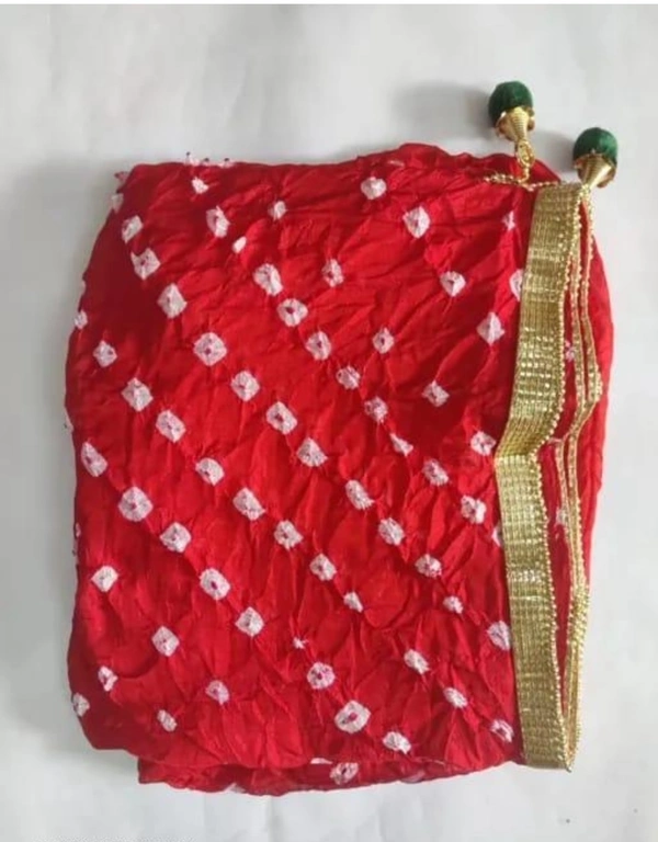 PK MART Women's Silk Jaipuri Rajasthani Bandhani Bandhej Giliter border Dupatta - Free Size, Red