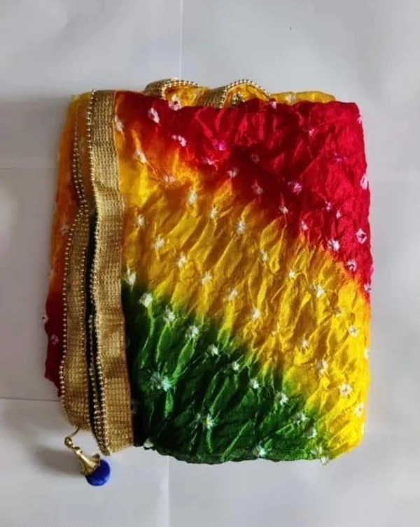 PK MART Women's Silk Jaipuri Rajasthani Bandhani Bandhej Giliter border Dupatta - Free Size, Multicolor