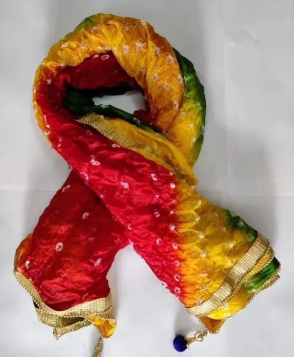 PK MART Women's Silk Jaipuri Rajasthani Bandhani Bandhej Giliter border Dupatta - Free Size, Multicolor
