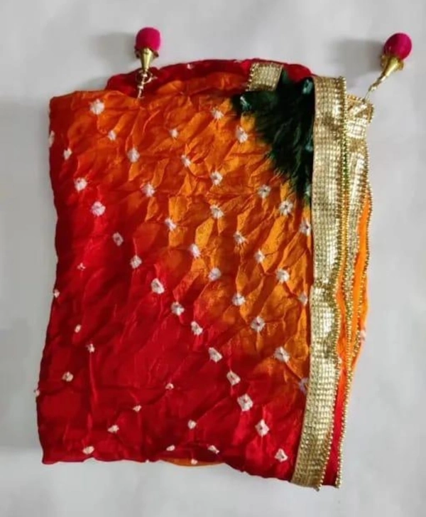 PK MART Women's Silk Jaipuri Rajasthani Bandhani Bandhej Giliter border Dupatta - Free Size, Multicolor