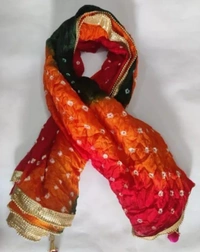 PK MART Women's Silk Jaipuri Rajasthani Bandhani Bandhej Giliter border Dupatta - Free Size, Multicolor