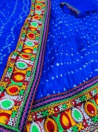 PK MART® Women's Art Silk Rajasthani Bandhej Stitched Ready to Wear Lehenga Choli with Dupatta Set - Free Size, Blue