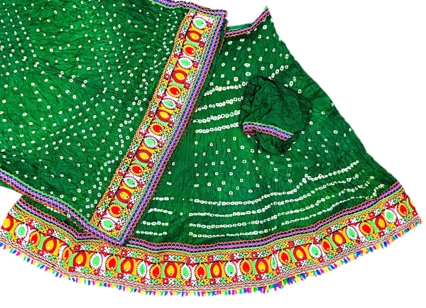 PK MART® Women's Art Silk Rajasthani Bandhej Stitched Ready to Wear Lehenga Choli with Dupatta Set - Free Size, Green