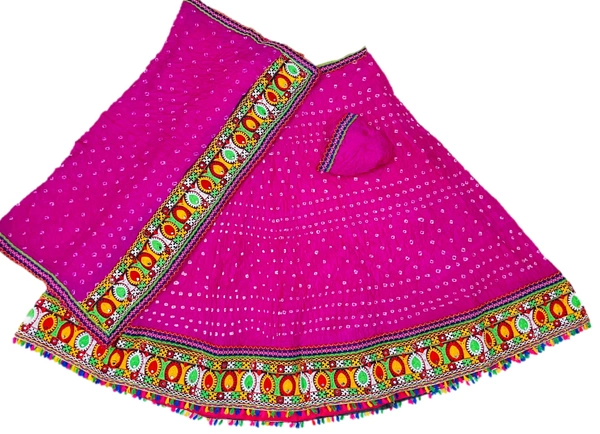 PK MART® Women's Art Silk Rajasthani Bandhej Stitched Ready to Wear Lehenga Choli with Dupatta Set - Free Size, Pink