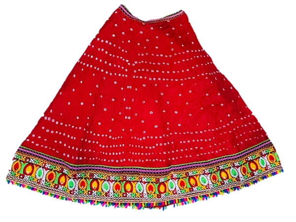 PK MART® Women's Art Silk Rajasthani Bandhej Stitched Ready to Wear Lehenga Choli with Dupatta Set - Free Size, Red