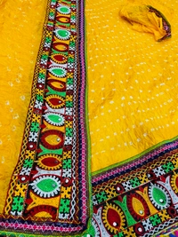 PK MART® Women's Art Silk Rajasthani Bandhej Stitched Ready to Wear Lehenga Choli with Dupatta Set - Free Size, Yellow