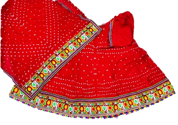 PK MART® Women's Art Silk Rajasthani Bandhej Stitched Ready to Wear Lehenga Choli with Dupatta Set - Free Size, Red