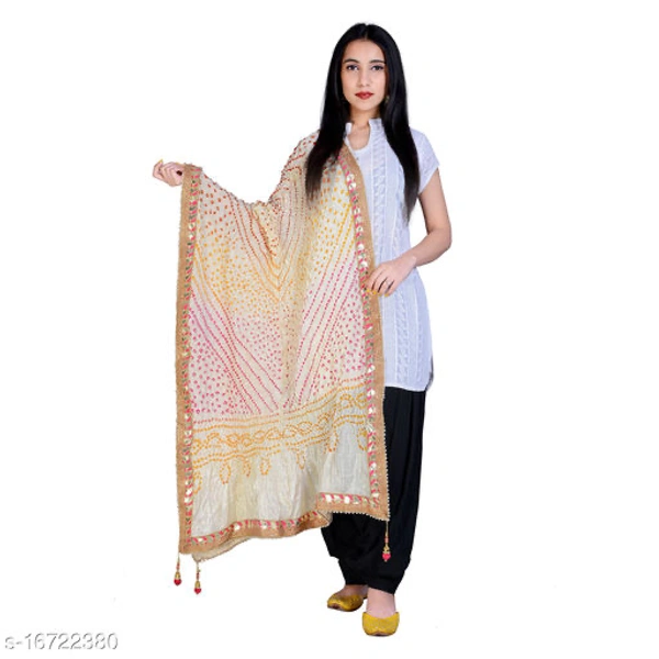 PK HUB PK MART® Women's Jaipuri Rajasthani Silk Bandhani Bandhej Multi-Colored Heavy Dupatta with Gota Work and latkan - FREE SIZE, White