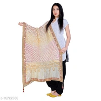 PK HUB PK MART® Women's Jaipuri Rajasthani Silk Bandhani Bandhej Multi-Colored Heavy Dupatta with Gota Work and latkan - FREE SIZE, White