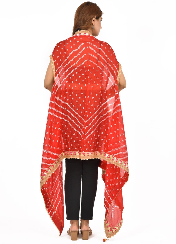 PK HUB PK MART®Jaipuri Rajasthani Shrug Women Silk Bandhani Bandhej Multi-Colored Heavy Dupatta shrug style with Gota Work and latkan - FREE SIZE, Red