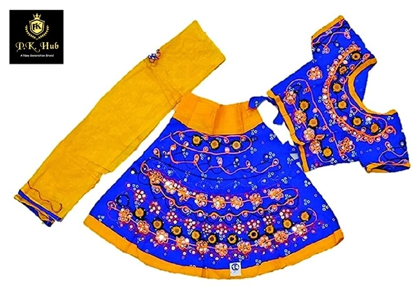 Traditional Navratri Garba Special Cotton Chaniya Choli With Embroidered Mirror Work With  Dupatta For Kids Girl's - 3Y - 4Y
