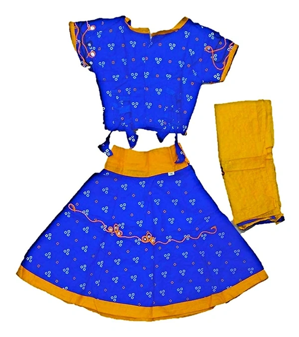 Traditional Navratri Garba Special Cotton Chaniya Choli With Embroidered Mirror Work With  Dupatta For Kids Girl's - 3Y - 4Y