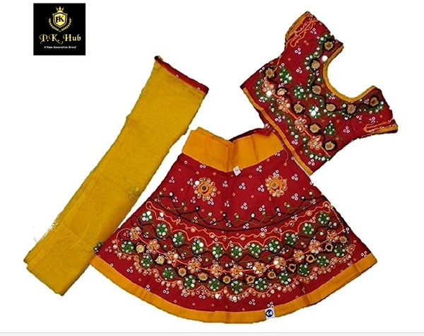 Traditional Navratri Garba Special Cotton Chaniya Choli With Embroidered Mirror Work With  Dupatta For Kids Girl's - 3Y - 4Y