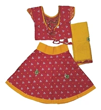 Traditional Navratri Garba Special Cotton Chaniya Choli With Embroidered Mirror Work With  Dupatta For Kids Girl's - 3Y - 4Y