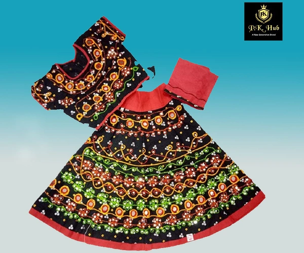 Traditional Navratri Garba Special Cotton Chaniya Choli With Embroidered Mirror Work With  Dupatta For Kids Girl's - 6M - 12M