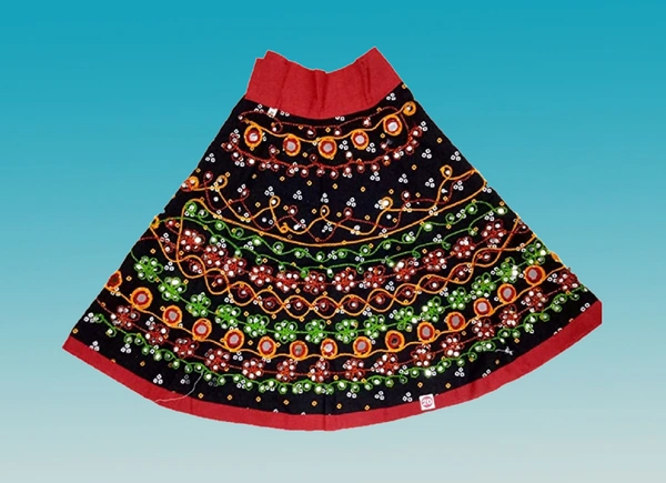 Traditional Navratri Garba Special Cotton Chaniya Choli With Embroidered Mirror Work With  Dupatta For Kids Girl's - 6M - 12M
