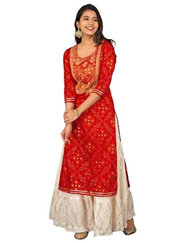 N-KARWACOTH-M Women Rayon Straight Golden Foil Printed Kurta with Palazzo || Kurti with Palazzo Set for Casual Party & Festival Wear in Round Neck with 3/4 Sleeve for Girls - M, Red
