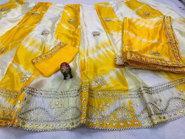 PK HUB  New design launch lehriya concept Cotton linning aster attached with lehnga Embroidered lehenga choli for women   Heavy work lehenga for weddings Navratri lehenga choli diwali " - Free, Yellow
