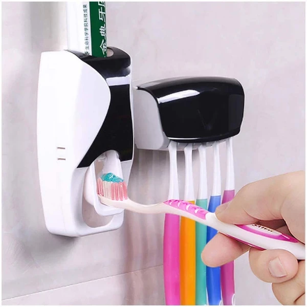 Toothbrush Holder With Automatic Toothpaste Dispenser Set with Sticky Suction Pad Wall Mounted