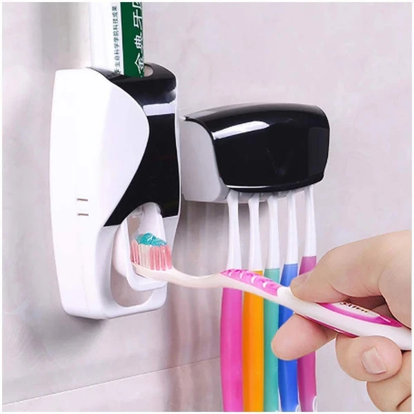 Toothbrush Holder With Automatic Toothpaste Dispenser Set with Sticky Suction Pad Wall Mounted - Pack of 2