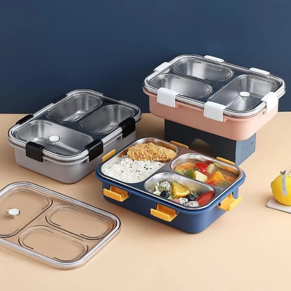 Lunch Box 3 Compartment Leak-Proof BPA Free Stainless Steel for School & Office