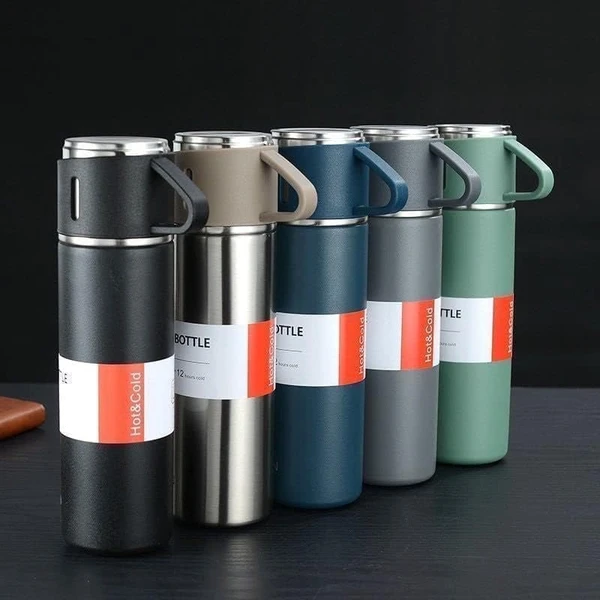 Stainless Steel Vacuum Insulated Flask with 3 steel Cups  