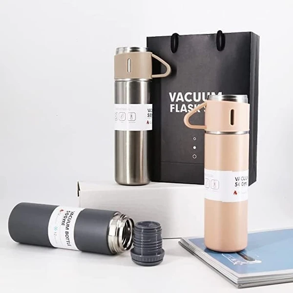 Stainless Steel Vacuum Insulated Flask with 3 steel Cups  
