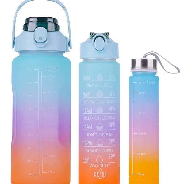 Set of 3 Water Bottle with Motivational Time Marker, Leakproof Durable Non-Toxic Sipper 