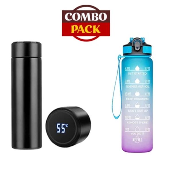 LED Temperature Display Stainless Steel Water Bottle with Unbreakable Motivational Water Bottle