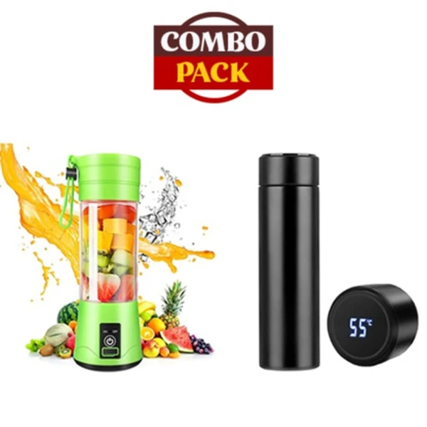 Portable Electric USB Juicer with LED Temperature Display Stainless Steel Water Bottle