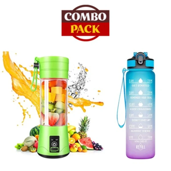 Portable Electric USB Juicer with Unbreakable Motivational Water Bottle