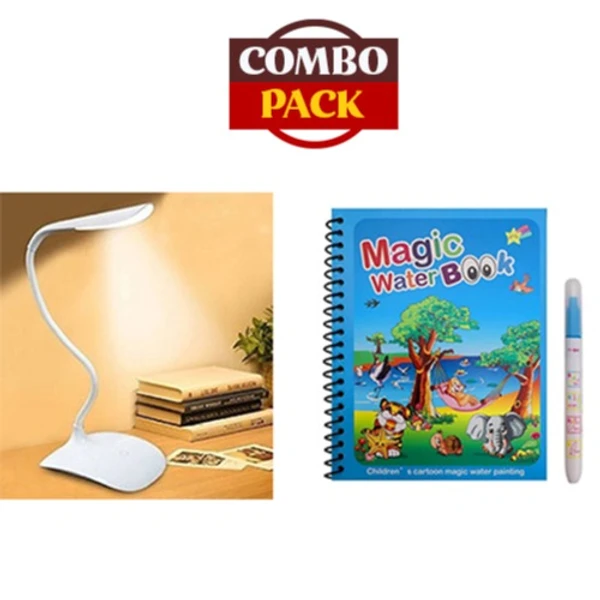 Rechargeable LED Table Lamp with Reusable Magic Water Book for Kids