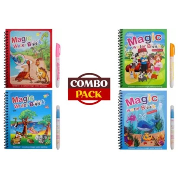 Reusable Magic Water Book with Magic Pen for Kids - Pack of 4