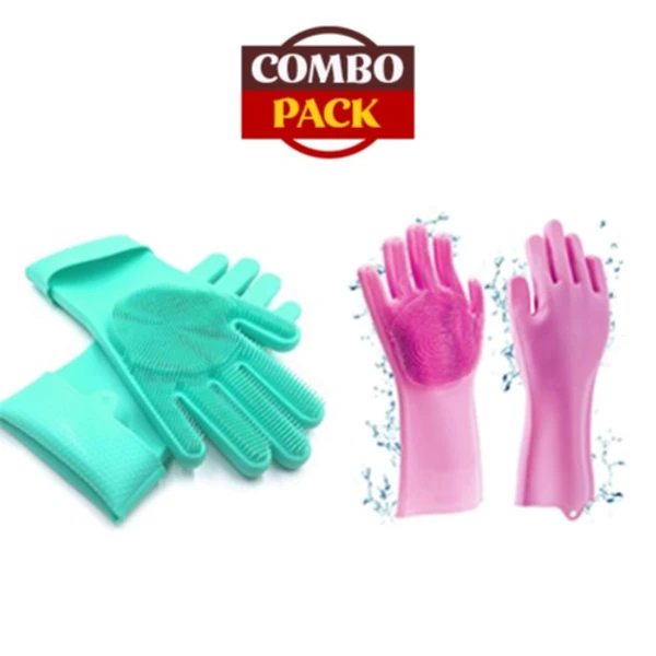 Silicone Cleaning Gloves with wash scrubber - Pack of 2