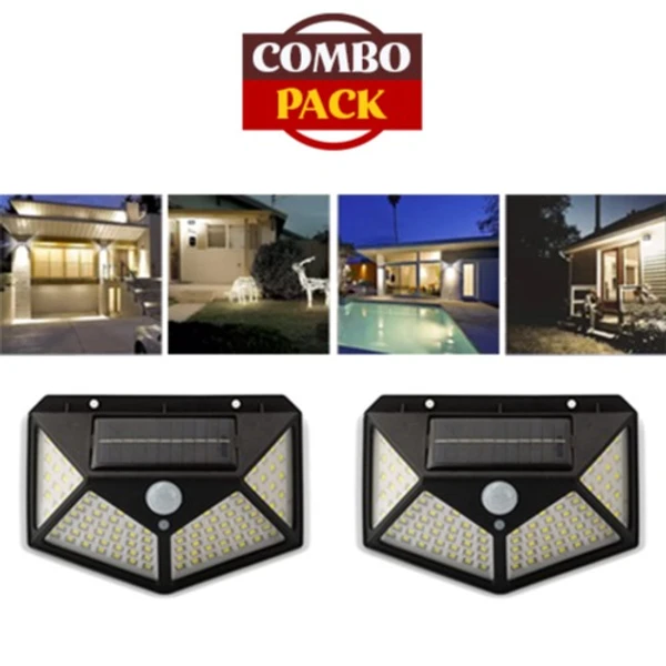 Solar Lights Outdoor - 100 LED Solar Security Light with Motion Sensor - Pack of 2