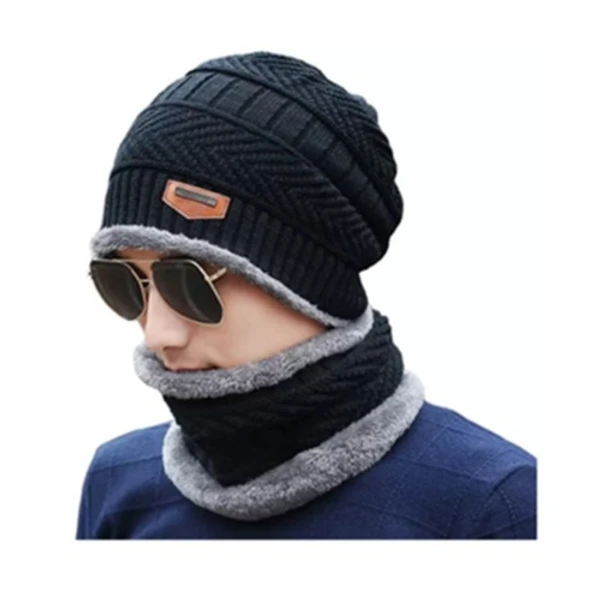 Winter Woolen Cap with Neck Scarf - Pack of 1